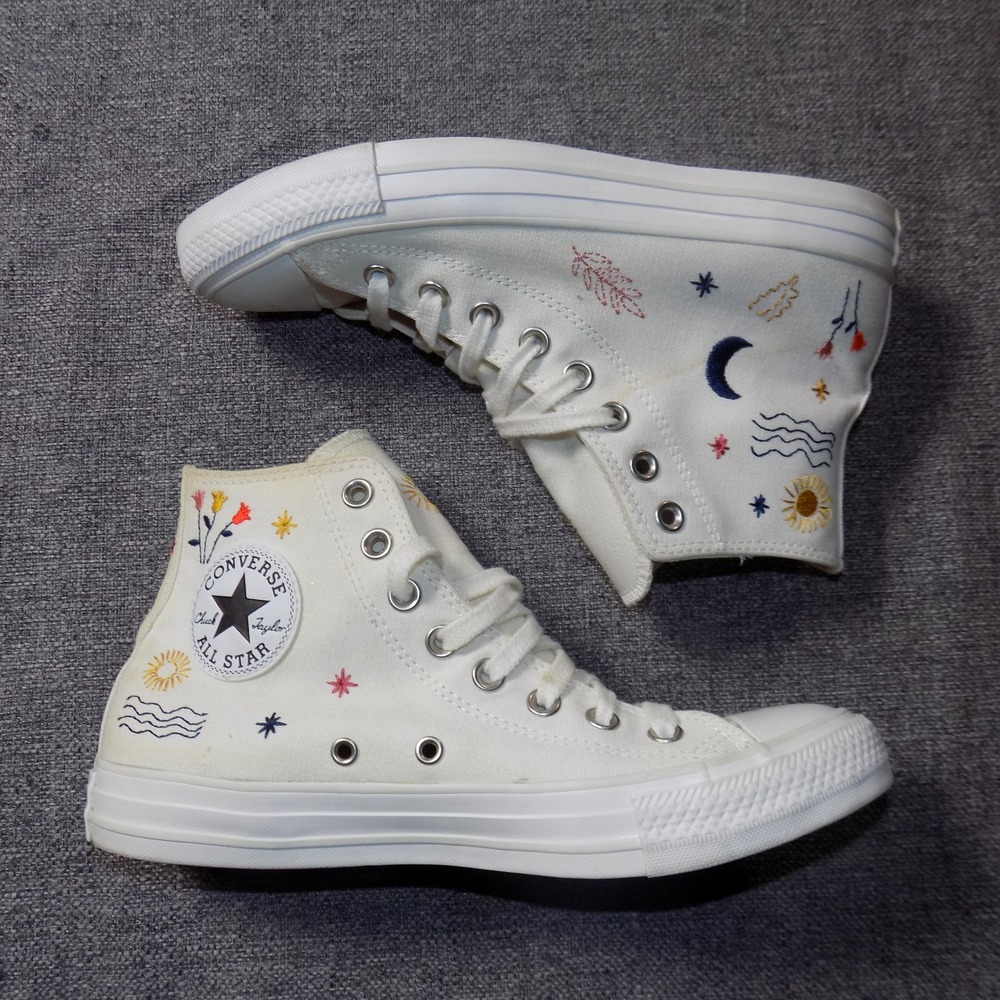 Converse Chuck Taylor High Top Womens 8.5 White Good Embroidered Celestial